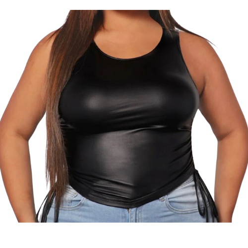 Drawstring Faux Leather Crop Top