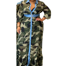 Load image into Gallery viewer, Camo Chic Long Sleeve Ruffle Dress
