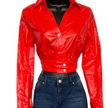 Load image into Gallery viewer, Ke Faux Leather Button Front Crop Top
