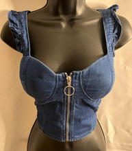 Load image into Gallery viewer, Denim Ruffle Crop Top
