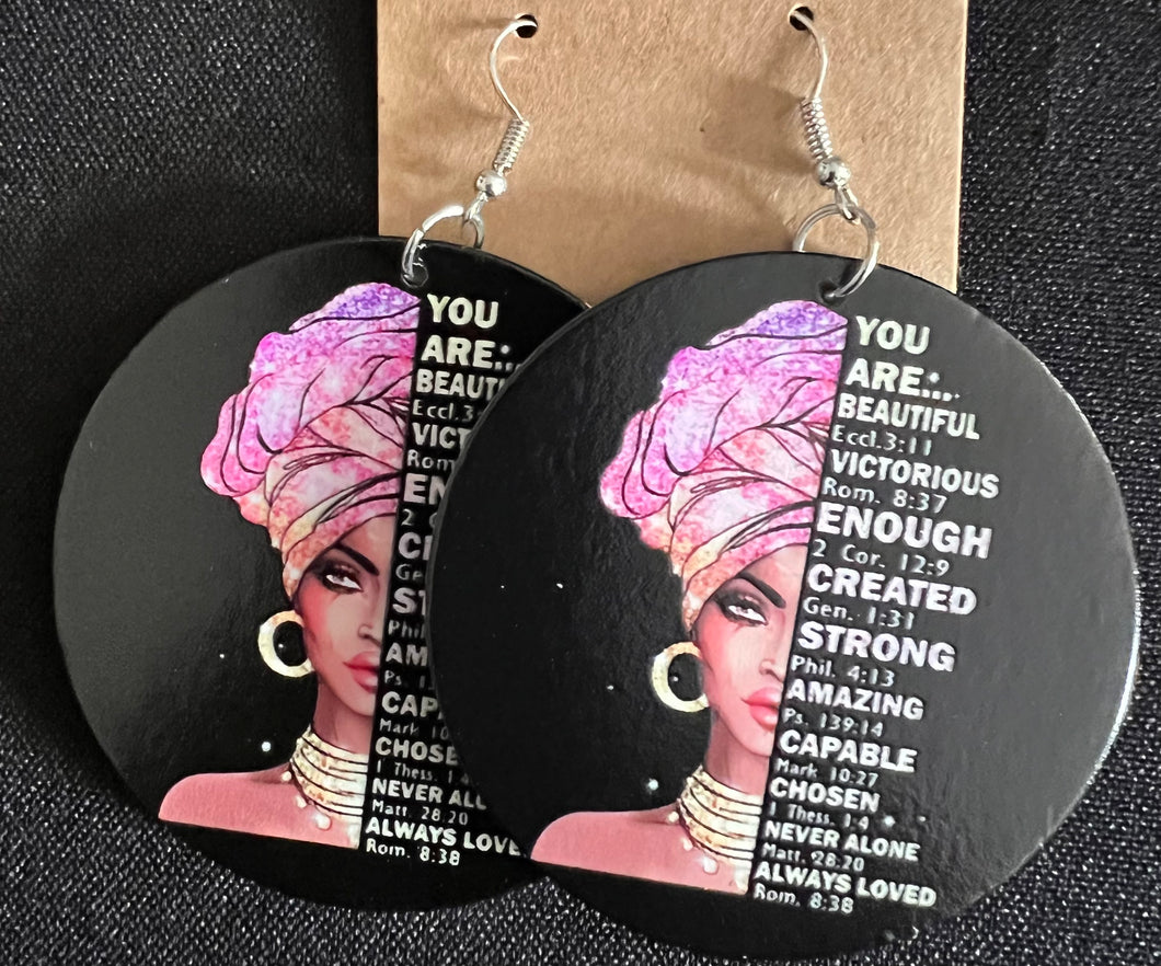 You Are Beautiful Wooden Earrings