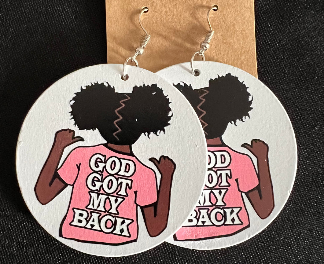 God Got My Back Wooden Earrings